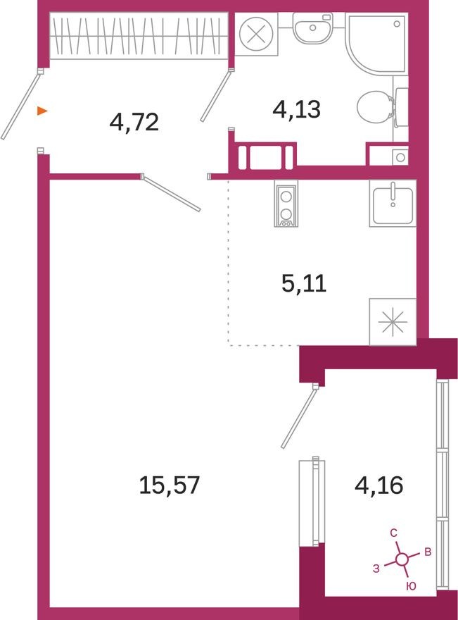 Студия-квартира, 31.6 м²