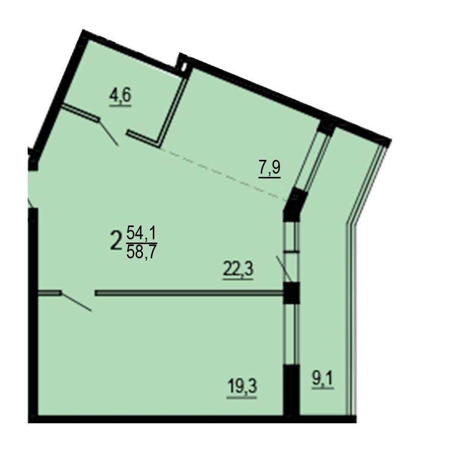 2к. квартира, 54.1 м²