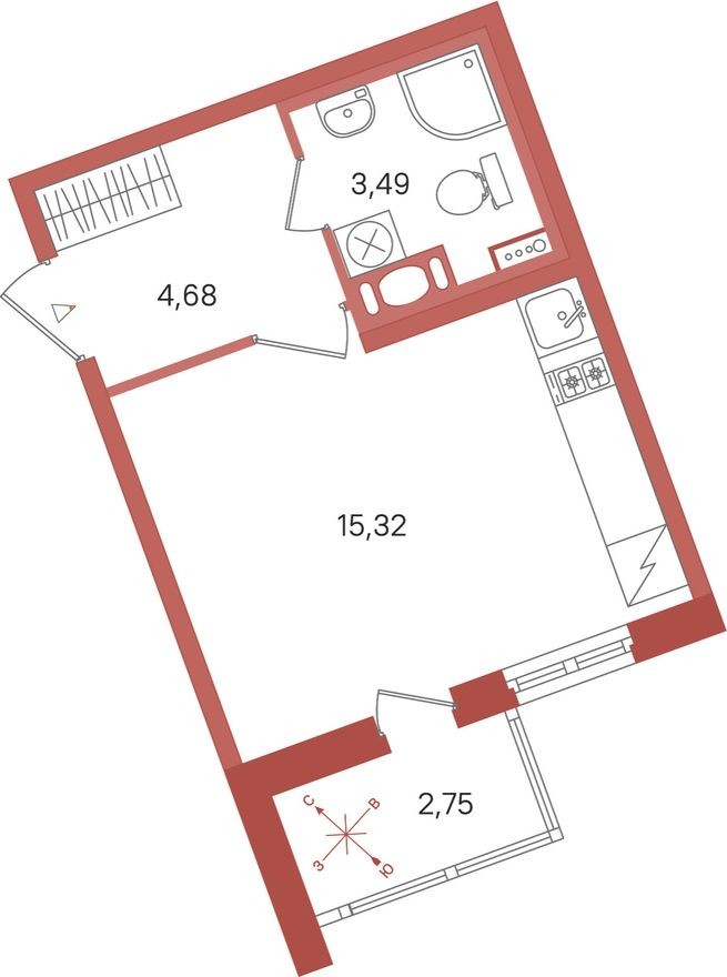 Студия-квартира, 24.9 м²
