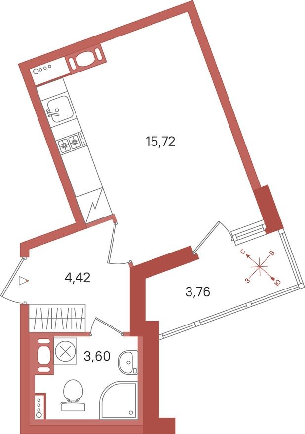 Студия-квартира, 25.6 м²