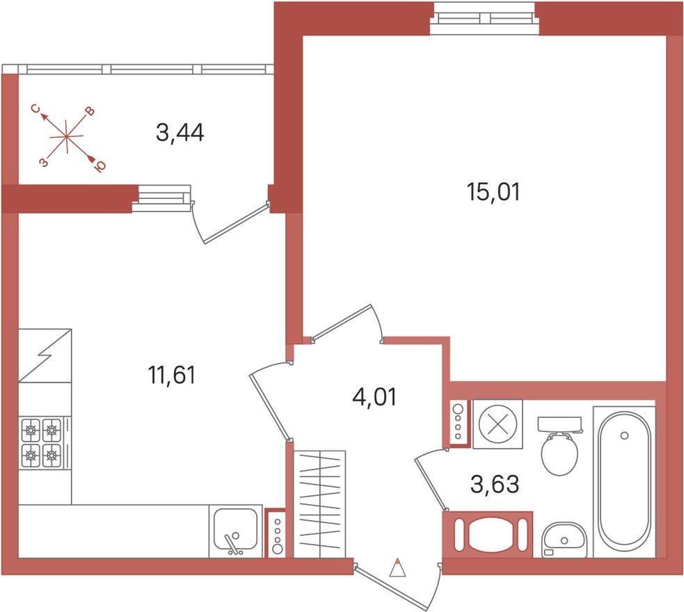 1к. квартира, 36.0 м²