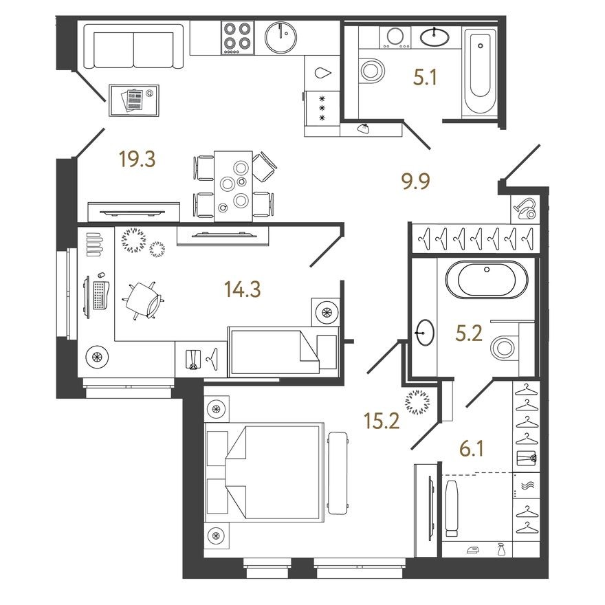 2к. квартира, 75.1 м²