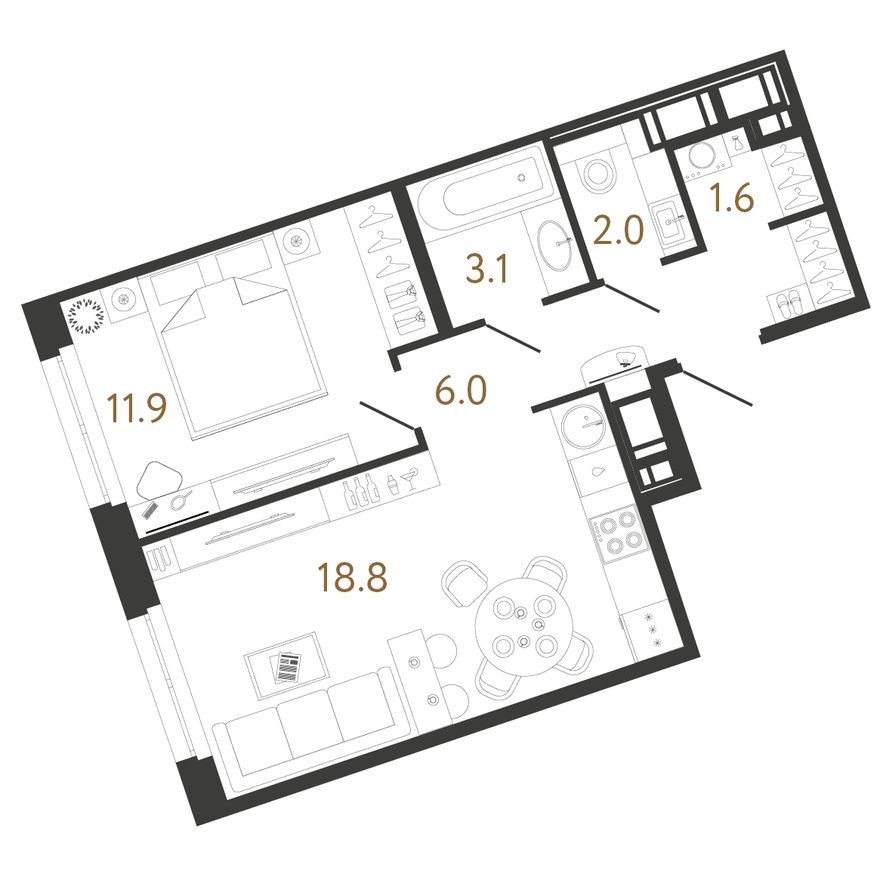 1к. квартира, 43.4 м²