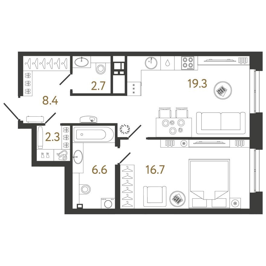 1к. квартира, 56.0 м²