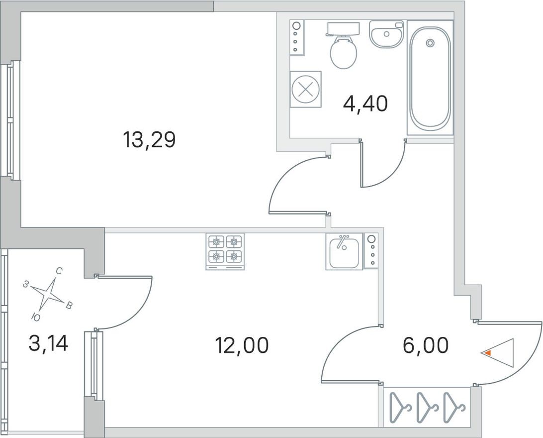 1к. квартира, 37.3 м²