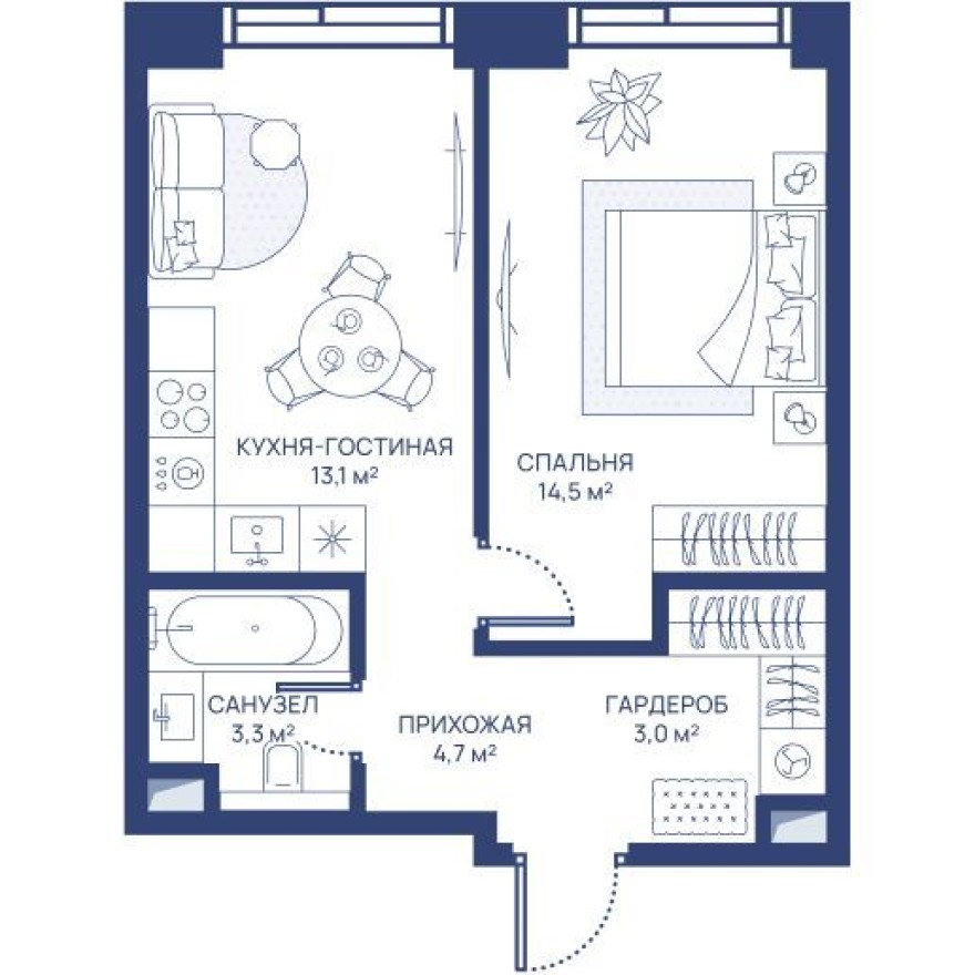 1к. квартира, 38.6 м²