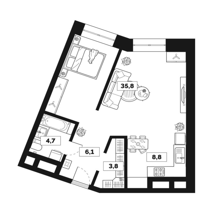 1к. квартира, 59.2 м²