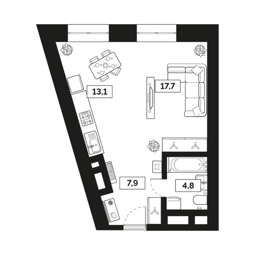 1к. квартира, 43.5 м²