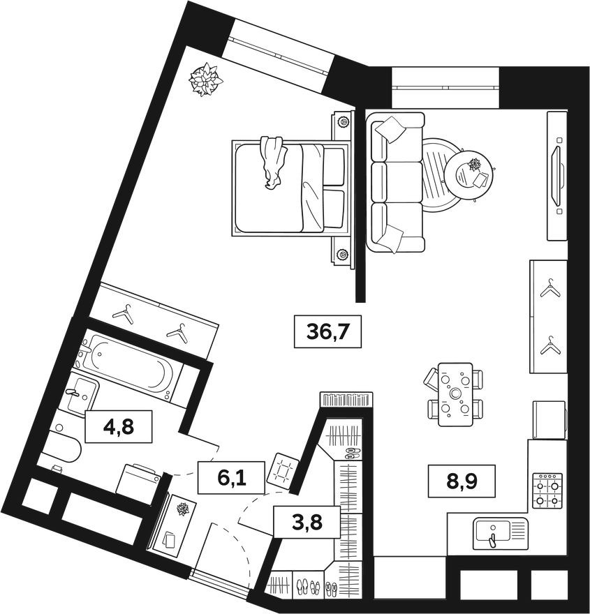 1к. квартира, 60.3 м²