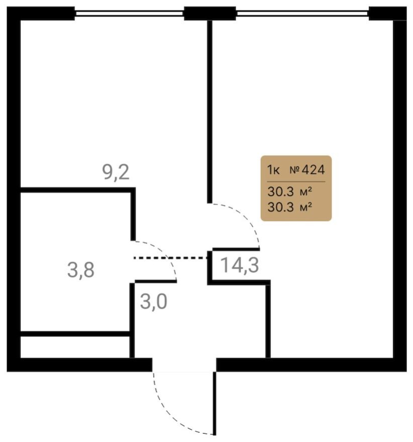 1к. квартира, 30.3 м²