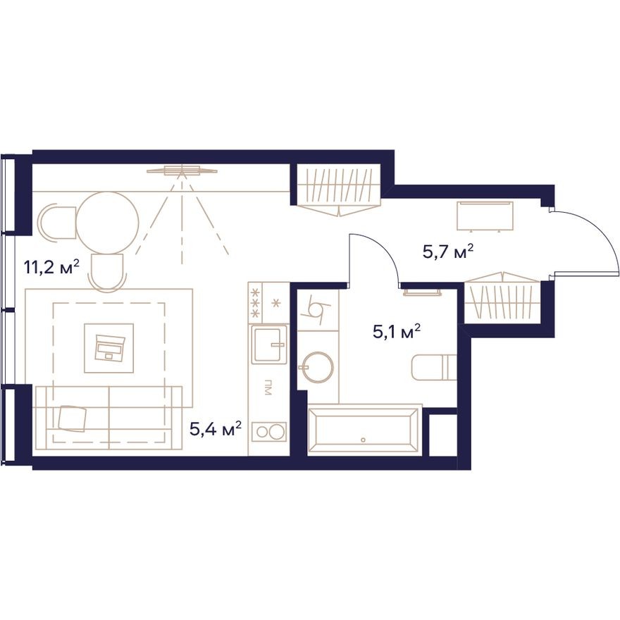 Студия-квартира, 27.4 м²