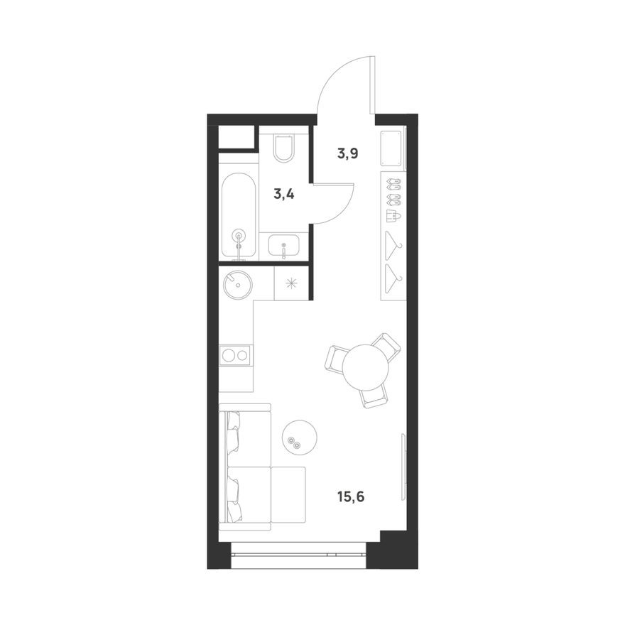 Студия-квартира, 22.9 м²
