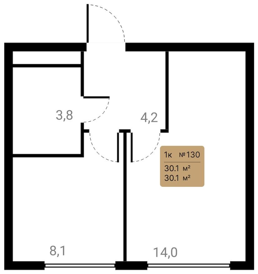 1к. квартира, 30.1 м²