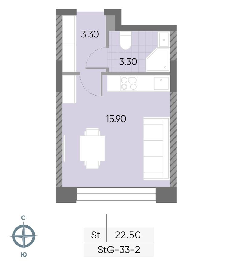 Студия-квартира, 22.5 м²
