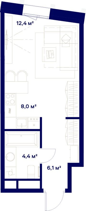Студия-квартира, 30.9 м²