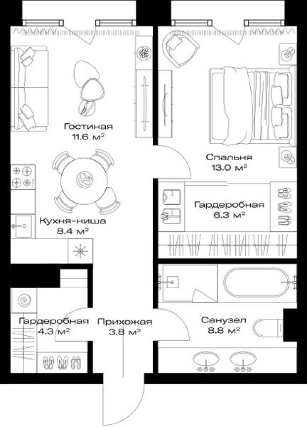 1к. квартира, 56.2 м²