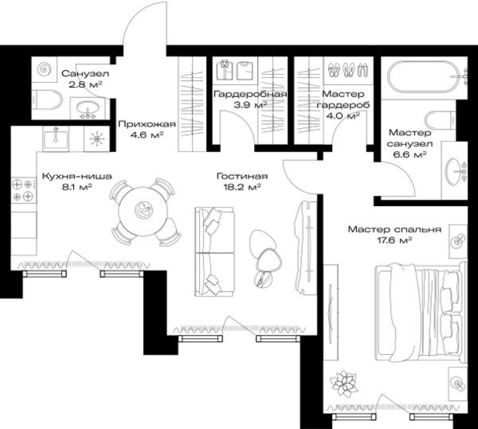1к. квартира, 65.8 м²