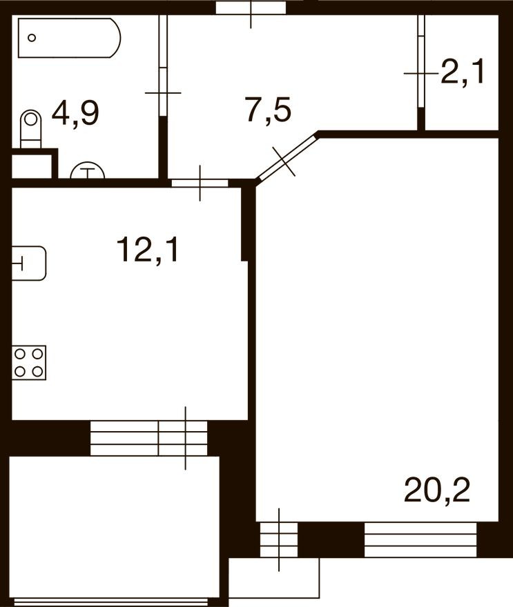 1к. квартира, 46.3 м²