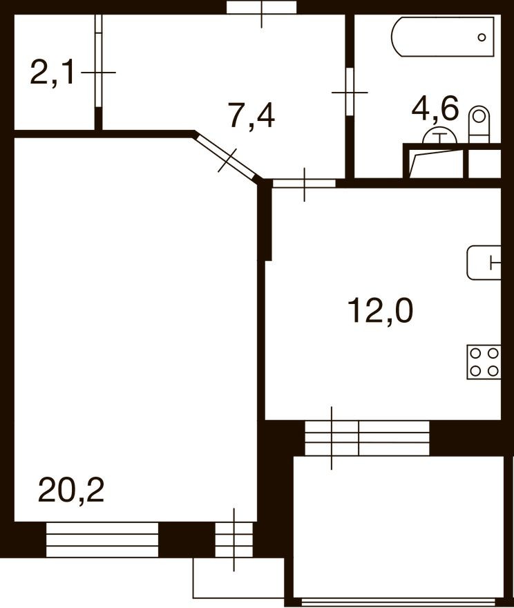 1к. квартира, 46.3 м²