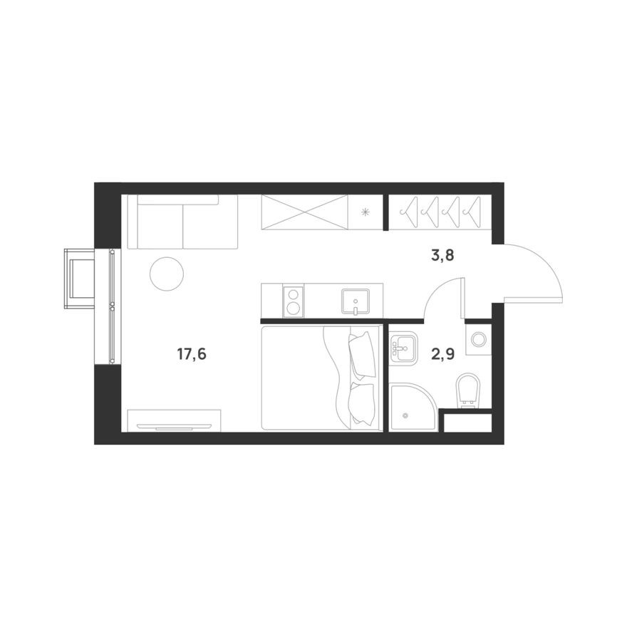Студия-квартира, 24.3 м²