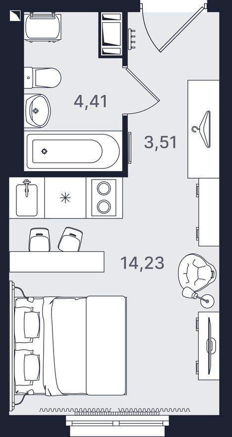 Студия-апартаменты, 22.2 м²