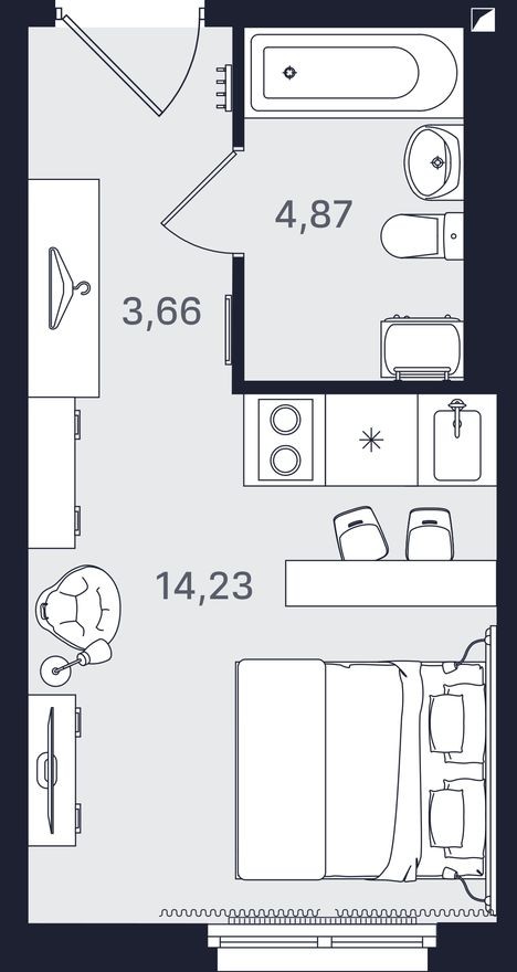Студия-апартаменты, 22.8 м²