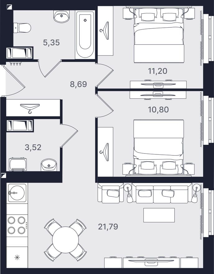3e апартаменты, 61.4 м²