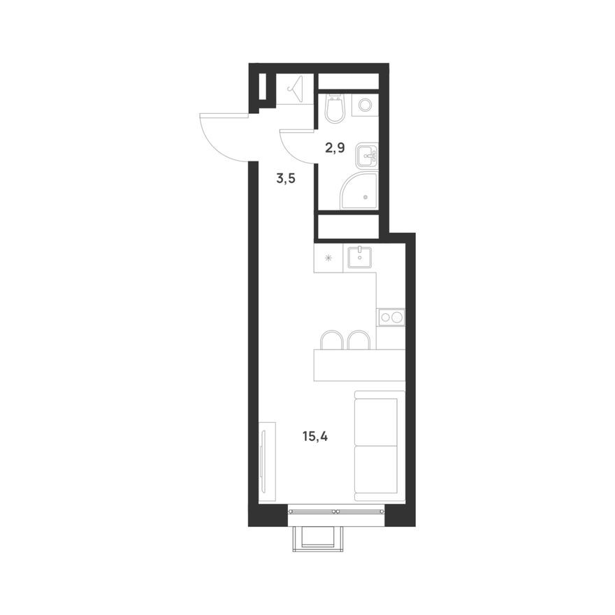 Студия-квартира, 21.8 м²