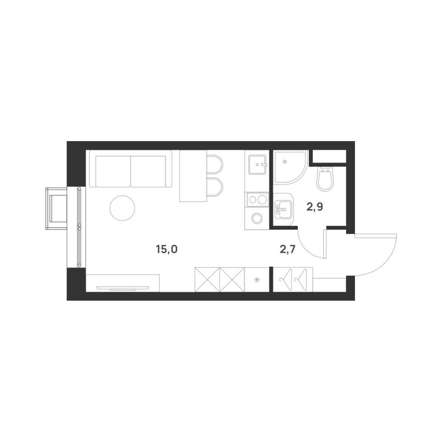 Студия-квартира, 20.6 м²
