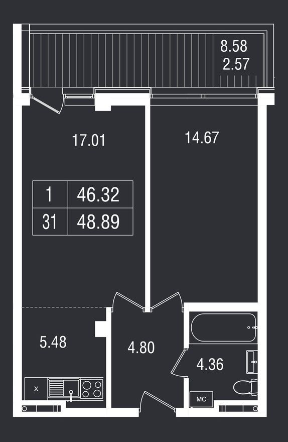 2e апартаменты, 48.9 м²