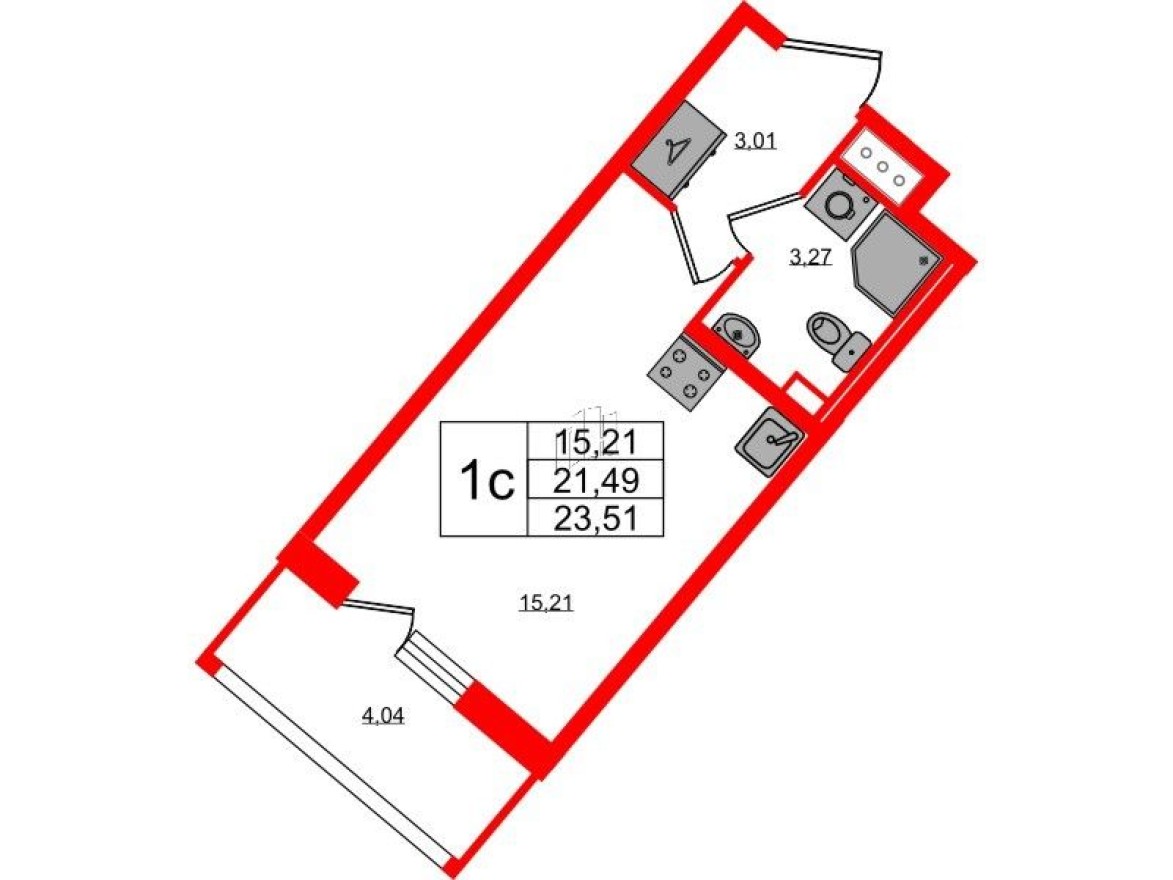 Студия-квартира, 21.5 м²