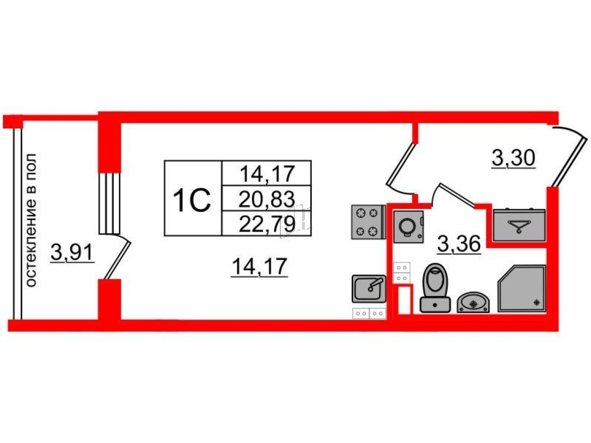Студия-квартира, 20.8 м²