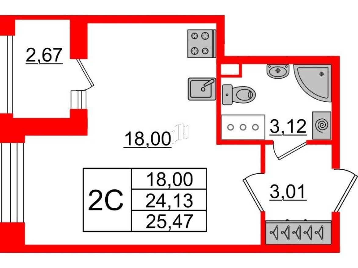 Студия-квартира, 24.1 м²