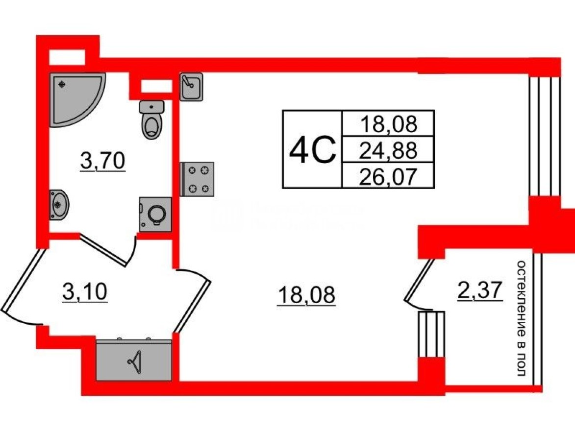 Студия-квартира, 24.9 м²