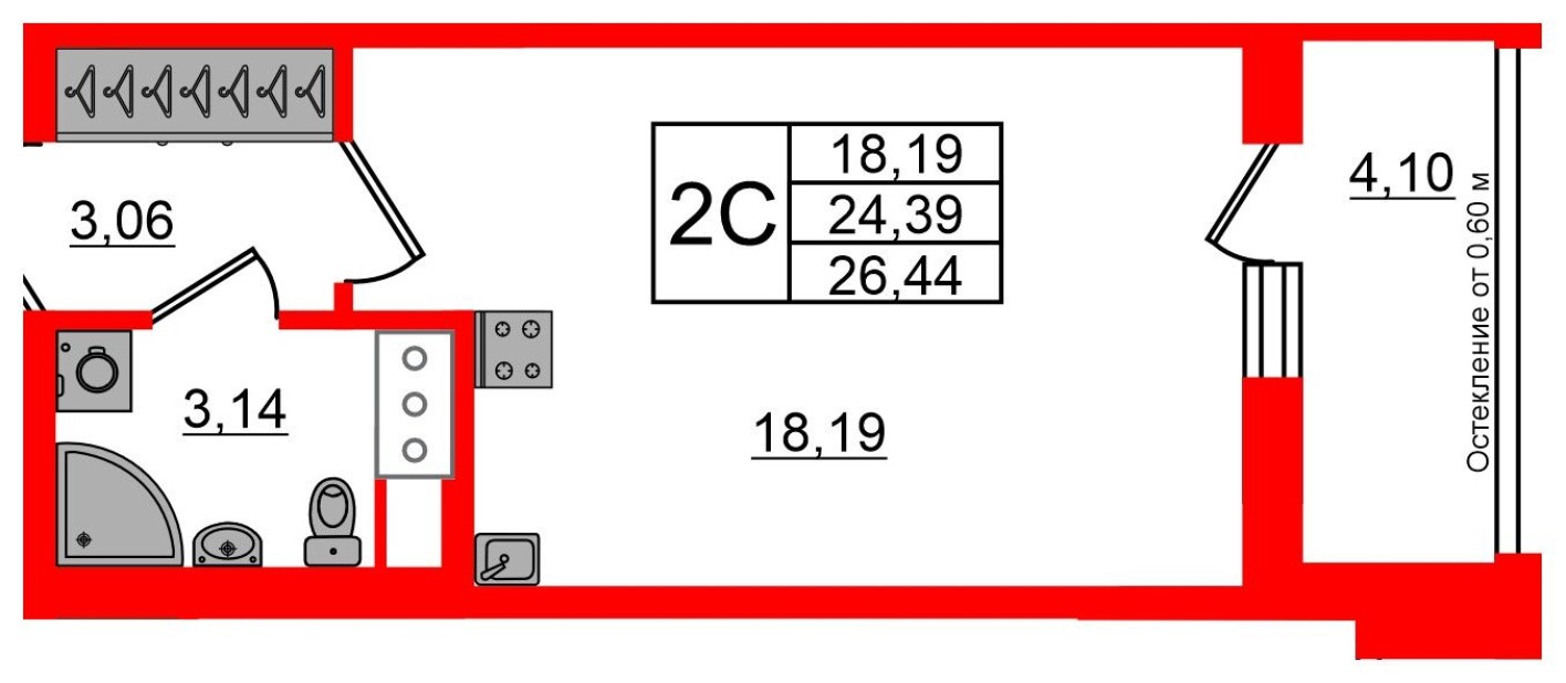 Студия-квартира, 24.4 м²