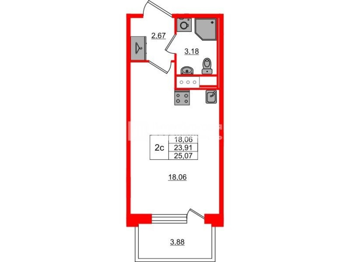 Студия-квартира, 23.9 м²