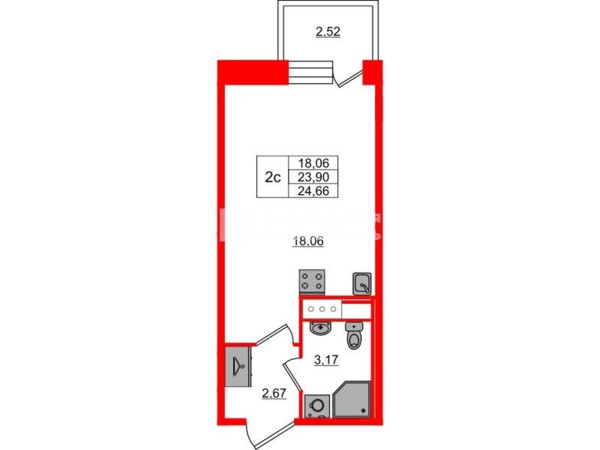 Студия-квартира, 23.9 м²