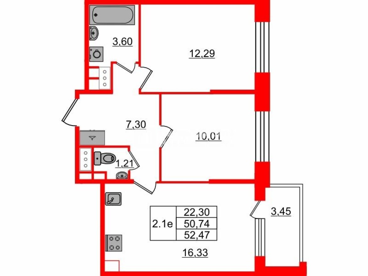 2к. квартира, 50.7 м²