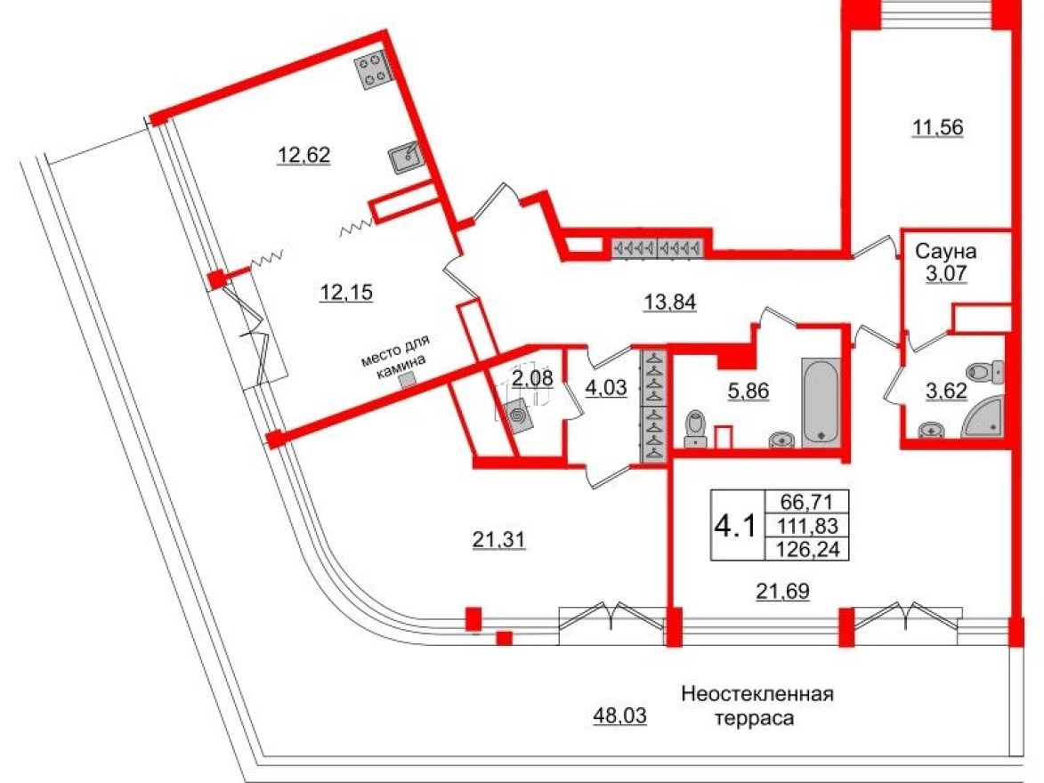 4к. квартира, 113.0 м²