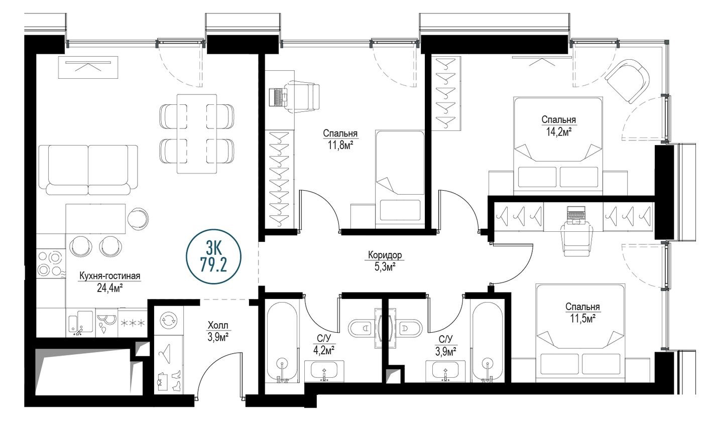 3к. квартира, 78.2 м²