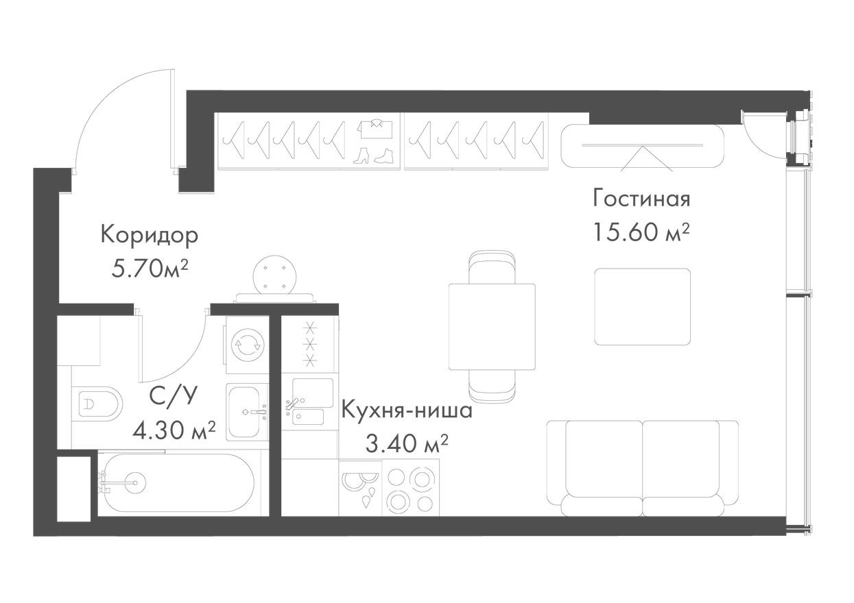 Студия-квартира, 29.0 м²