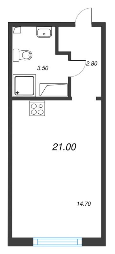Студия-квартира, 21.0 м²