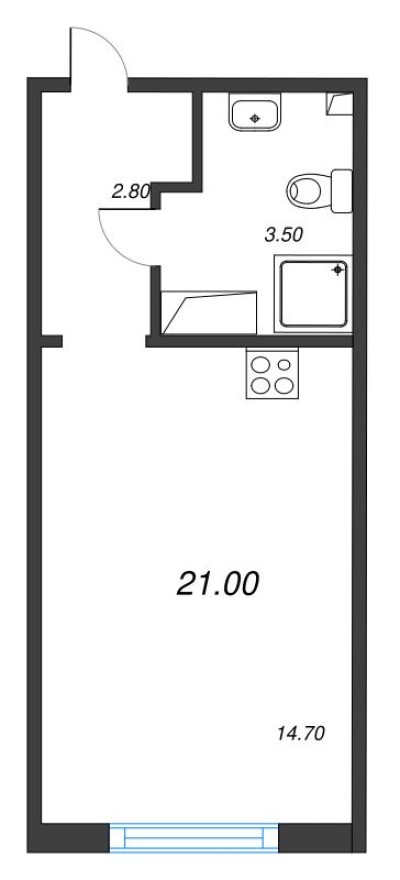 Студия-квартира, 21.0 м²