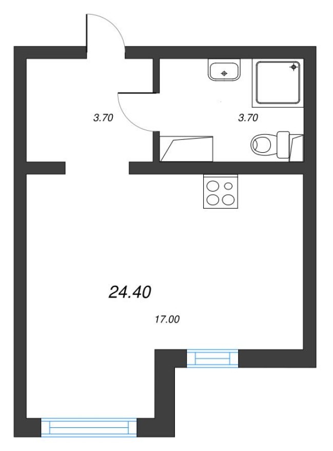 Планировка — Студия-квартира, 24.4 м²