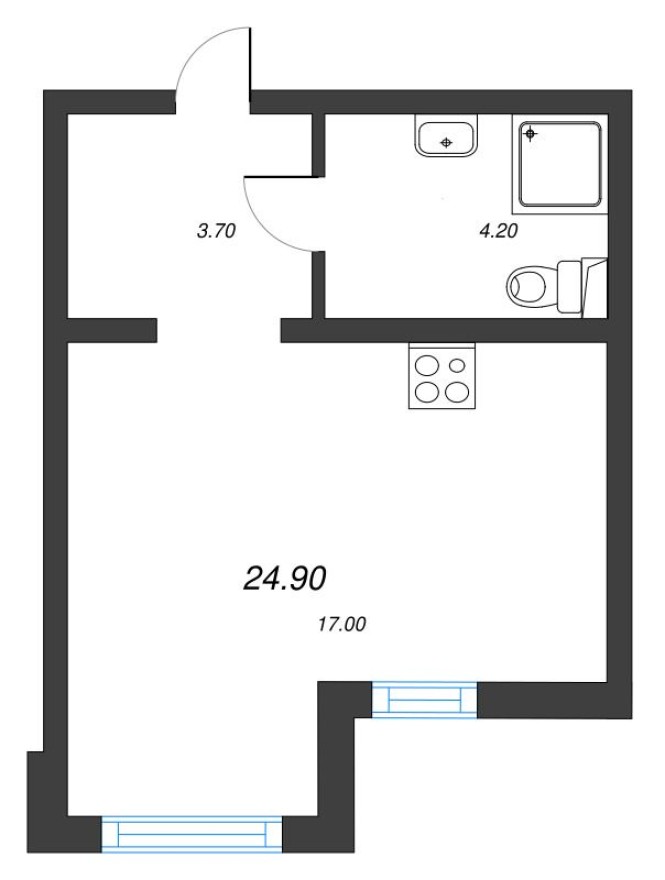 Студия-квартира, 24.9 м²