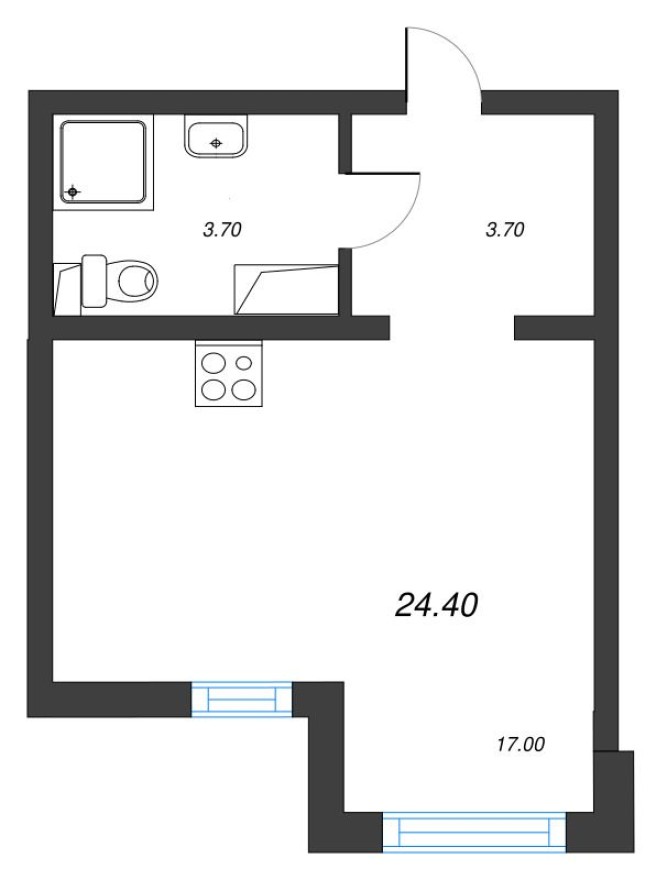 Планировка — Студия-квартира, 24.4 м²