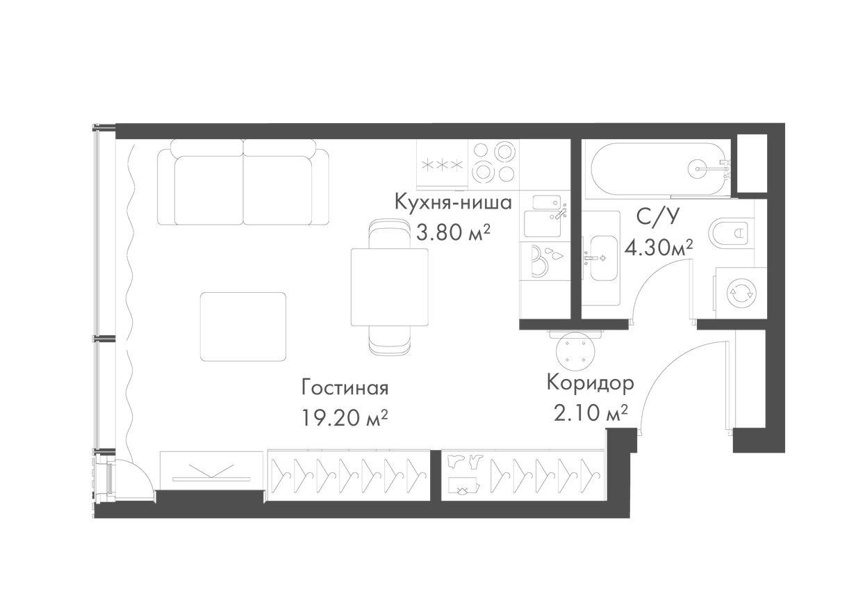 Студия-квартира, 29.4 м²