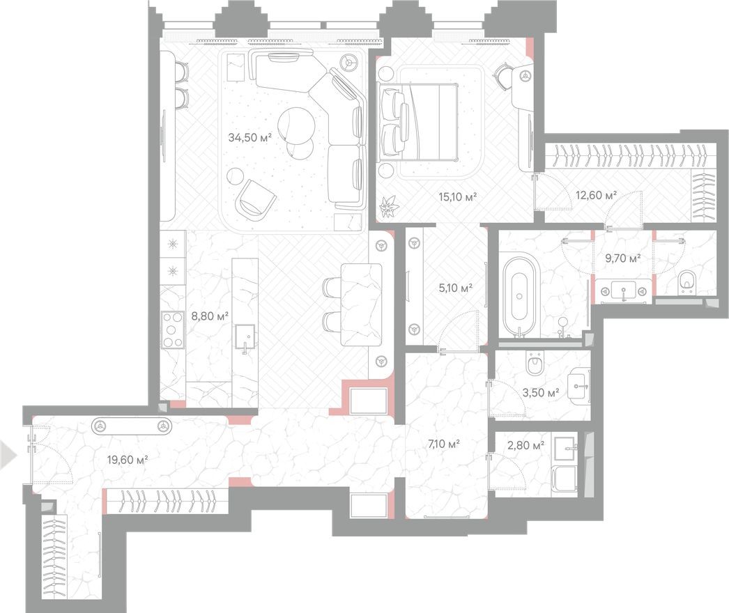 1к. квартира, 118.8 м²