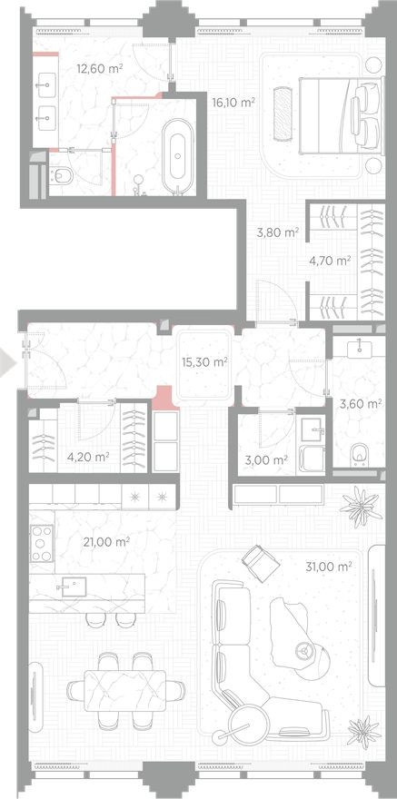 1к. квартира, 115.3 м²
