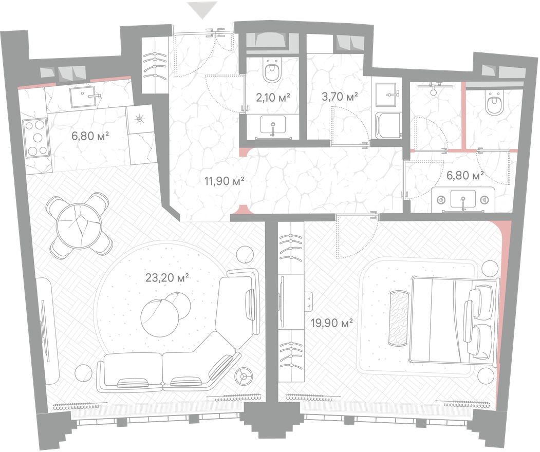 1к. квартира, 74.4 м²